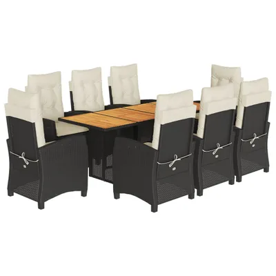 Produktbild von 9-tlg. Garten-Essgruppe mit Kissen Schwarz Poly Rattan
