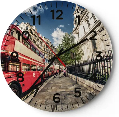Produktbild von Wanduhr - Rund - Glasuhr - Architektur London Stadt - 30x30cm - Schleichendes Uhrwerk - Lautlos - zum Aufhängen bereit - Dekoration Modern - Wanddekoration aus Glas - C4AR30x30-2405
