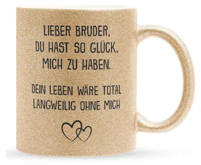 Produktbild von 22Feels Glitzertasse Gold Bruder Geschenk Geburtstag Weihnachten Geschwister Jungs Männer Haferl Teenager Bruderherz Geschenkidee Bürotasse