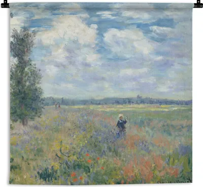 Produktbild von MuchoWow® Wandteppich Wandbehang Mohnfeld bei Argenteuil - Claude Monet 150x150 cm Tapisserie Dekoration Wandtuch - Wohnaccessoires - Modernes
