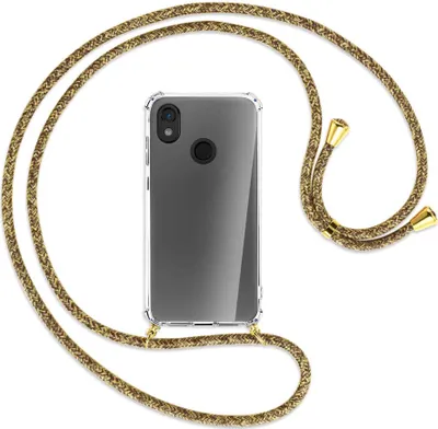 Produktbild von Handykette Backcover-Schutzhülle mit Band (Metall goldfarben) für Cat S52 - braun+beige