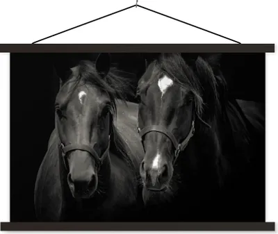 Produktbild von MuchoWow® Textilposter Pferde - Tiere - Schwarz 150x100 cm mit schwarzem Rahmen - Schlafzimmer