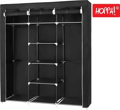 Produktbild von Hoppa! Stoff-Kleiderschrank | Schwarz – Stoff | 150 × 45 × 175 cm (L x D x H)
