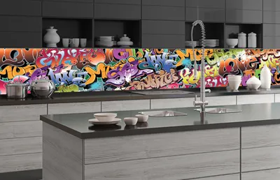 Produktbild von Küchenrückwand Folie selbstklebend GRAFFITI 350 x 60 cm - Klebefolie - Dekofolie - Spritzschutz für Küche -
