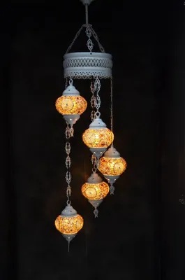 Image de Suspension en verre brun avec mosaïque colorée, 5 boules, plafonnier oriental marocain, 120 cm