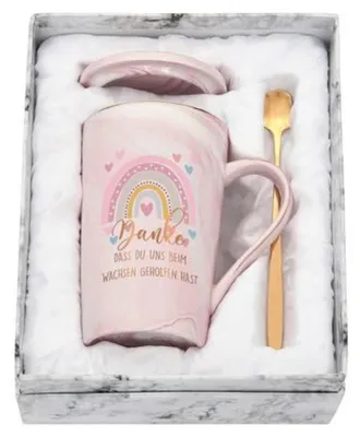 Productafbeelding van Koffiekop, cadeau voor een leerkracht, afscheidscadeau, kinderdagverblijf, 400 ml, roze marmerlook, keramiek, met tekst