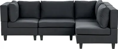 Produktbild von BELIANI 4-Sitzer Ecksofa Linksseitig Schwarz Stoffbezug mit Kissen Schwarze Beine Modular Modern Modulsofa Wohnlandschaft Wohnzimmer Wohnecke