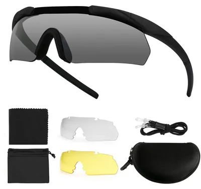 Schutzbrille mit 3 Gläsern, UV-400, schwarz