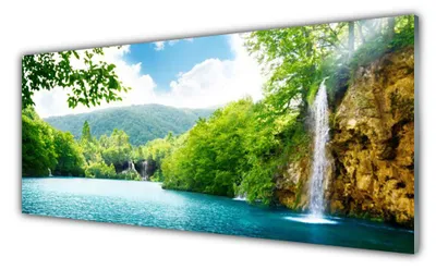 Produktbild von Acrylglasbilder 125x50 Wandbild Druck Wasserfall See Bäume Natur