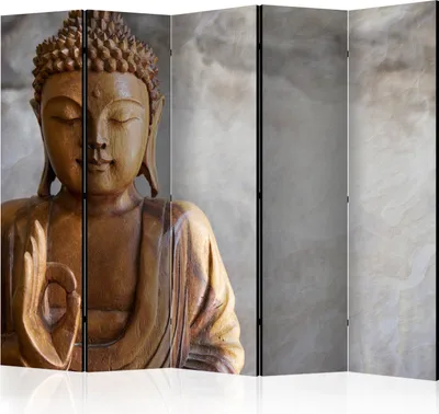 Produktbild von 5-teiliger Einseitiger Vlies Paravent - Buddha II 225x172 cm Orient b-B-0193-z-c