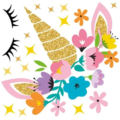 Produktbild von Wandaufkleber – Einhorn und Sterne – Transparenter Hintergrund – 80 x 80 cm