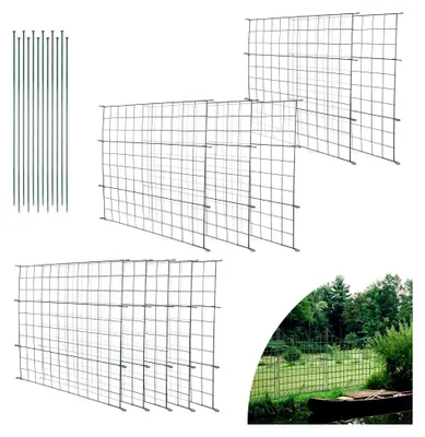 Produktbild von Teichzaun Set, 10 Stück Metallsteckzaun mit 22 Zaunelementen und 12 Befestigungsstäben, Länge 7,5 m, grüner Metallzaun für Garten und Tiergehege (Gerade)