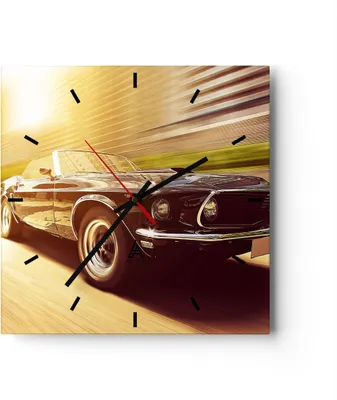 Produktbild von Wanduhr - Quadrat - Glasuhr - Auto Cabrio - 40x40cm - Schleichendes Uhrwerk - Lautlos - zum Aufhängen bereit - Dekoration Modern - Wanddekoration aus Glas - C3AC40x40-3626