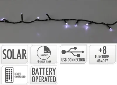 Obrázek produktu pro LED solární pohádková světla 240 USB dobíjecí studená bílá časovač dálkové ovládání