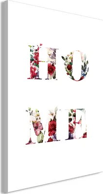 Produktbild von Vliesstoff Leinwandbild - Home in Flowers (1 Part) Vertical 60x90 cm Text m-A-0910-b-a