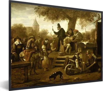 Produktbild von MuchoWow® Gerahmtes Poster Der Quacksalber (Die Peinlichkeit) - Jan Steen 40x30 cm - Poster mit Schwarzem Bilderrahmen Wandposter Rahmen Foto Bilder - Kunstposter - Wanddekorationen