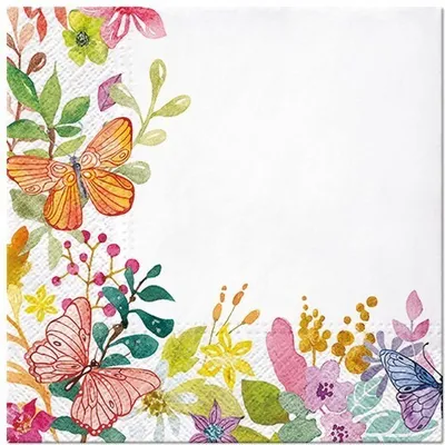 Produktbild von RP 20 Servietten Watercolor Meadow - Schmetterlinge an kunterbunter Natur 33x33cm