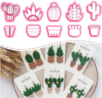 Image de Jeu de découpeurs en argile, 10 formes : cactus et pots de fleurs, imprimés en 3D, pour la création de bijoux en pâte polymère
