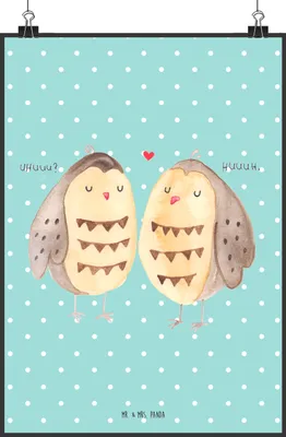 Produktbild von Mr. & Mrs. Panda Bild Eulen Liebe DIN A2 - Türkis Pastell - Geschenk, Kunstdruck, Pärchen, Eule Deko, drucke, Wandschmuck, Plakat, wanddeko