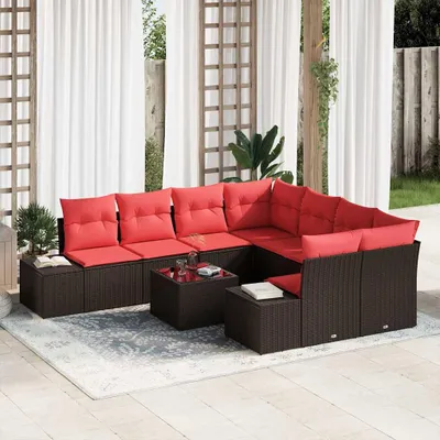 Imagen del producto de Maison Exclusive - Juego de sofá de jardín, 9 piezas. Ratán sintético en color beige y rojo