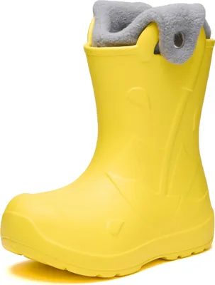 Produktbild von Ladeheid x Camminare Gummistiefel Kinder aus leichtem EVA warm gefüttert wasserdicht mit praktischem Griff und edlem Regenschirm-Relief für kalte Tage und Schnee LA-CA-21 (Gelb, 28/29 EU).
