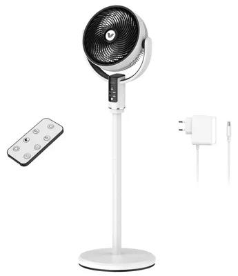 Obrázek produktu pro Akumulátorový stojanový ventilátor – 25 W USB podlahový ventilátor – bezdrátový – 10 rychlostí a dálkové ovládání – časovač 2–7,5 h – tichý provoz pro domácnost i venkovní použití – zástrčka EU – černý