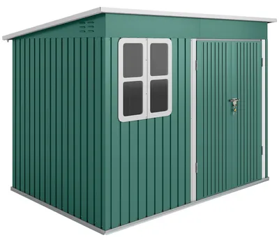 Image de Abri de jardin en métal avec fenêtre et porte large – Vert | Couleur : Vert | Dimensions : 260 x 177 x 190 cm