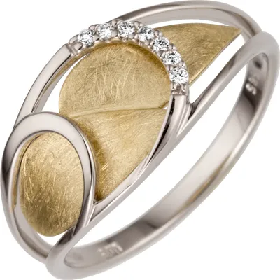 Produktbild von Gr. 58 Damen Ring 0,05 ct 585 Weißgold Gelbgold bicolor 7 Diamanten Brillanten