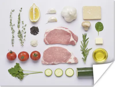 Produktbild von MuchoWow® Poster Tisch mit frischem Gemüse und Fleisch 160x120 cm - Foto Plakat