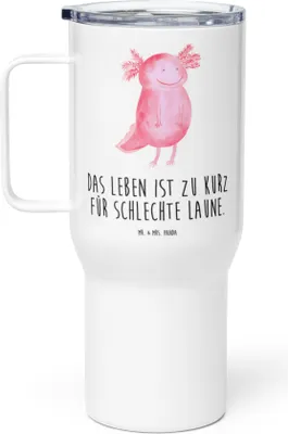 Produktbild von Mr. & Mrs. Panda Kaffee-to-go-Becher Axolotl Glücklich - Weiß - Geschenk, Lurch, Großer Thermobecher, Motivation, Teetasse, Lebensfroh, To-Go-Becher, thermosbecher