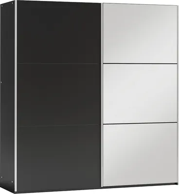 Produktbild von Schiebeschrank VIGO 150 cm mit Spiegel – kompakter Kleiderschrank Schiebetürenschrank modern  (Schwarz)
