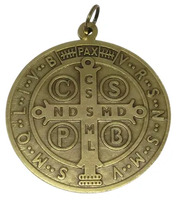 Medaille Heiliger Benediktus, Antik Messing, 10 cm, Exorzismus