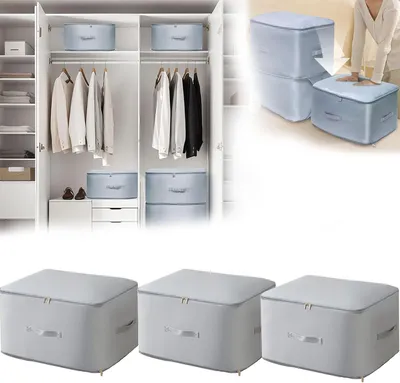 Produktbild von Selbstkomprimierender Organizer, 3 Stück Aufbewahrungstaschen für Bettdecken, 60 x 54 x 42 cm, grau