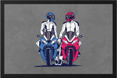 Produktbild von Motorrad Motiv Fußmatte Motorradfahrer Moped Motorradfahrerin Motorradtour Biker Ride Riding Pärchen Speed