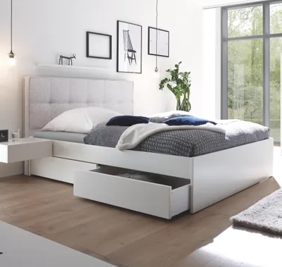Produktbild von HASENA Stauraumbett Otello weiß deckend Stoff grey 140x200