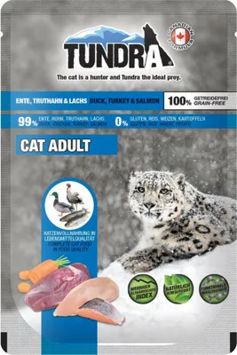 Image de Nourriture humide pour chats Tundra Pouch Canard Dinde Saumon 16x 85 g pelage sain