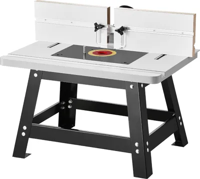 Produktbild von VEVOR Frästisch, 610x400x530 mm, Fräse Tisch Werkbank mit verstellbarem Anschlag, MDF-Platte, stabile Metallbasis, 63 mm Staubsammelanschluss, kompatibel mit Fräsern und verschiedenen Bohrern