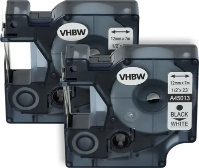 Produktbild von vhbw 2x Schriftband-Kassette kompatibel mit Dymo LabelPoint 150, 300, 350, 200, 250, 100 Etiketten-Drucker 7m x 12mm Schwarz auf Weiß