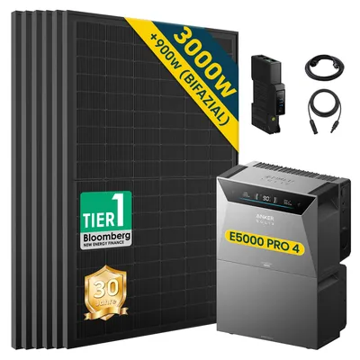 Produktbild von ALLDREI  Balkonkraftwerke  mit Speicher Anker Solix Solarbank 4 E5000 Pro & BP5000x1,Komplettset mit 6x500W Bifazialer Solarpanel & Smart Meter Gen 2
