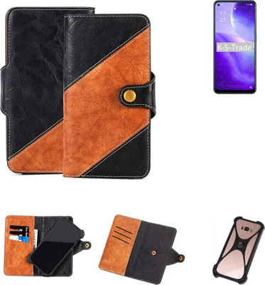 Produktbild von K-S-Trade Handyhülle Schutzhülle Bookstyle Case Wallet-Case kompatibel mit Oppo Reno5 Z 5G Handy Cover Bumper Klapphülle schwarz hellbraun 1x