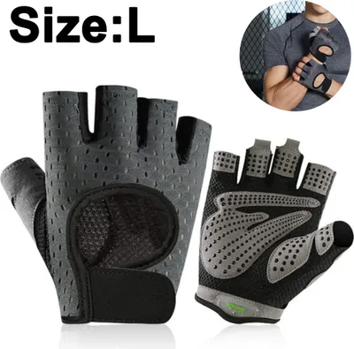 Produktbild von Fitness Handschuhe Herren Damen Halbfinger Sporthandschuhe Atmungsaktiv für Radsport Krafttraining Gewichtheben Bodybuilding(Grau, L)