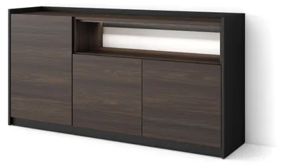 Produktbild von Sideboard Holzeffekt dunkler eiche und schwarz 156x37x80cm mit Led