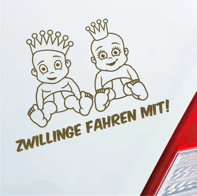 Produktbild von Auto Aufkleber Zwillinge fahren mit! Süß 28x20 cm Gold Sticker Heckscheibenaufkleber