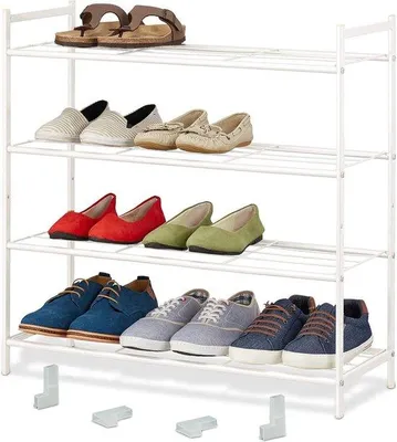 Immagine prodotto di Scaffale per scarpe impilabile a 4 ripiani, bianco, 70x70x26 cm, 12 paia
