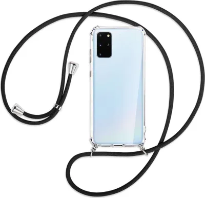 Produktbild von Handykette Backcover-Schutzhülle mit Band (Metall silberfarben) für Samsung Galaxy S20 Plus - schwarz