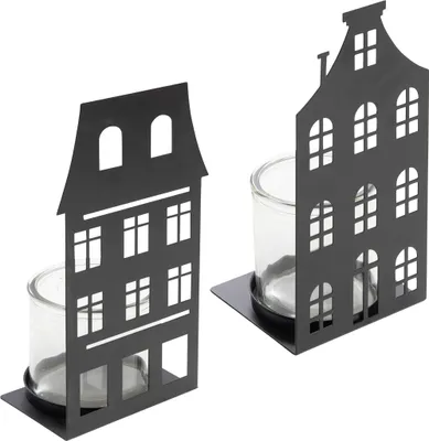Produktbild von Windlicht Haus mit Glas Einsatz - 2er Set / jeweils ca. 28 x 12 cm - Farbe: schwarz