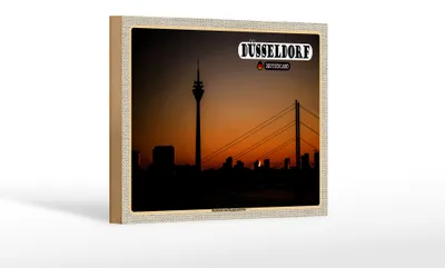 Produktbild von Holzschild Städte Düsseldorf Rheinturm Rheinkniebrücke 18x12 cm