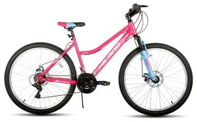 Immagine prodotto di Mountain bike da donna - ruote da 66 cm - 18 velocità - forcella anteriore ammortizzata - freni a disco meccanici anteriori e posteriori - telaio Acciaio al carbonio - colore rosa