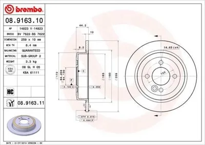 Produktbild von 2x BREMBO Bremsscheibe 08.9163.10 für MINI Schrägheck (R56) Cabrio (R52) 44mm