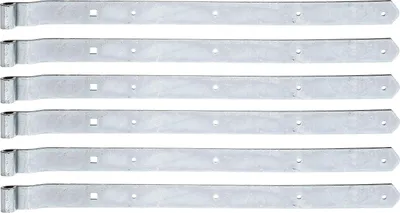 Image de Charnière de porte Alberts 846060, coudée, extrémités arrondies, galvanisée, passivée à couche épaisse, rouleau Ø 13 mm, dimensions 642 x 40 mm, lot de 6